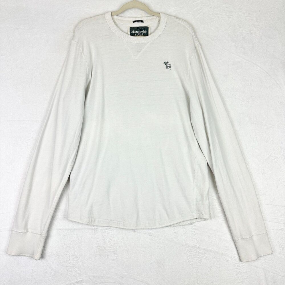 Abercrombie Fitch Vintage Y2K Muscle Long Sleeve Shirt Size XXL White Cotton